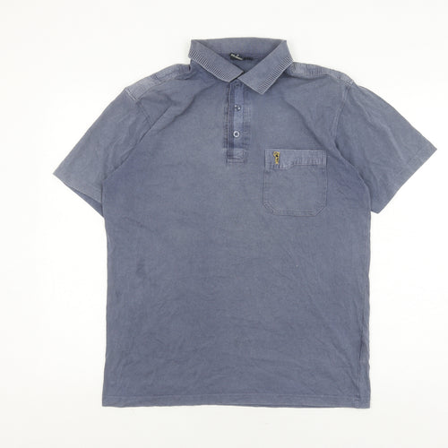 Men's Blue Cotton Goldman Polo Shirt M Short Sleeve