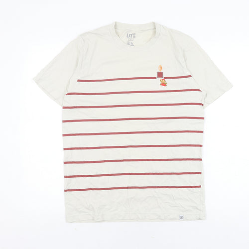 Uniqlo Men's Beige Super Mario Striped T-Shirt - Size S