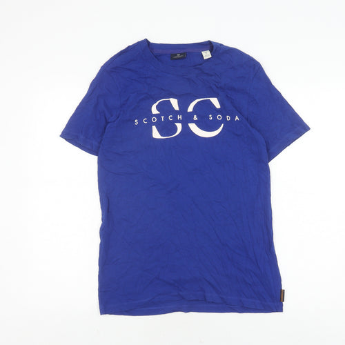Scotch & Soda Blue Cotton Men's T-Shirt, Size 16, Logo Accent
