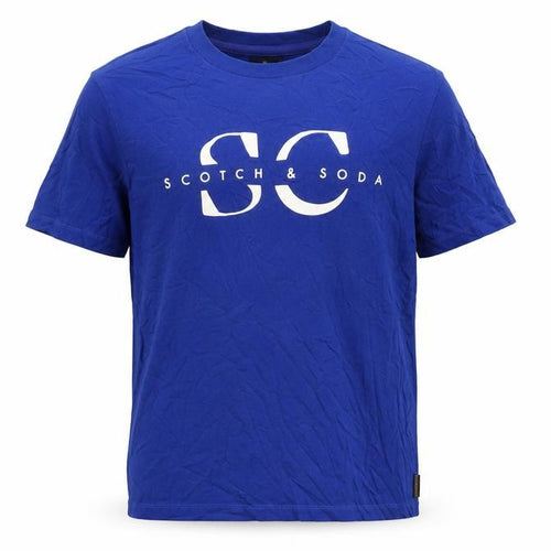 Scotch & Soda Blue Cotton Men's T-Shirt, Size 16, Logo Accent