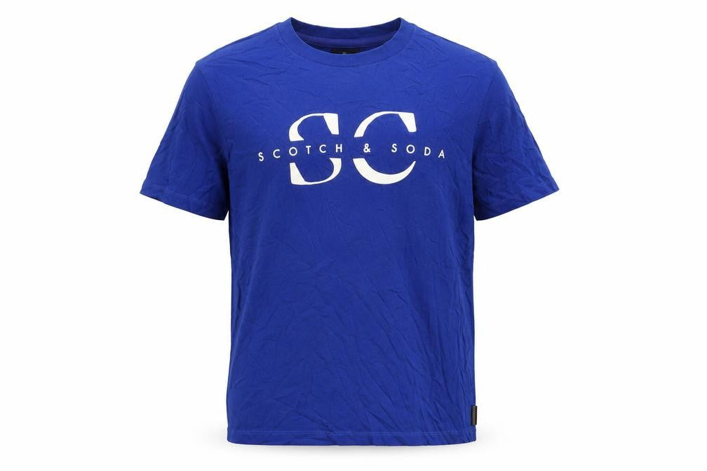 Scotch & Soda Blue Cotton Men's T-Shirt, Size 16, Logo Accent