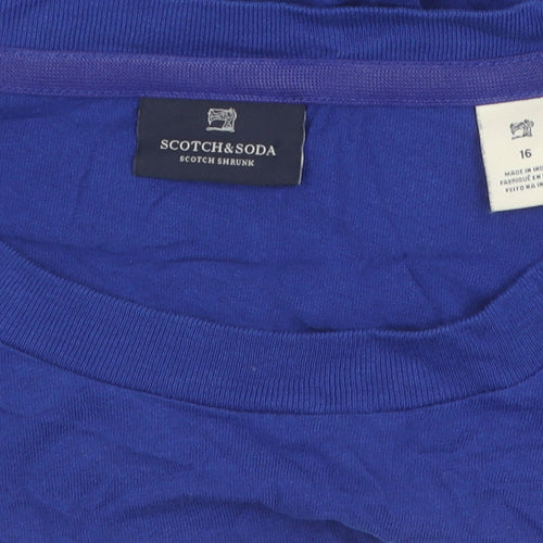 Scotch & Soda Blue Cotton Men's T-Shirt, Size 16, Logo Accent
