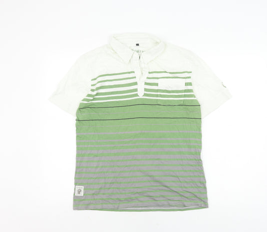 Firetrap Men's Green Striped Polo Shirt L