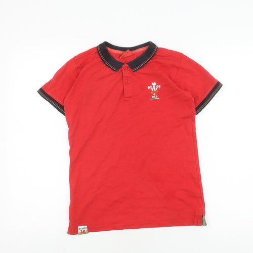 Fanatics Teens Red Rugby Polo Shirt 13, WRU Logo, Casual Wear