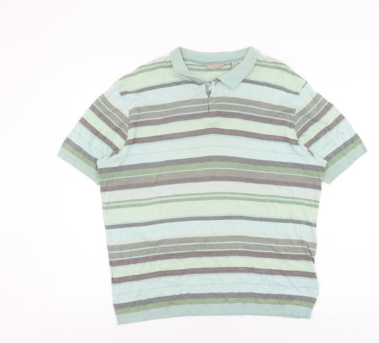 Ted Baker Men's Green Striped Polo Shirt, L