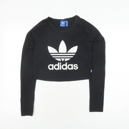 Adidas Women's Black Cropped T-Shirt Size 10