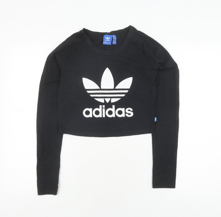 Adidas Women's Black Cropped T-Shirt Size 10