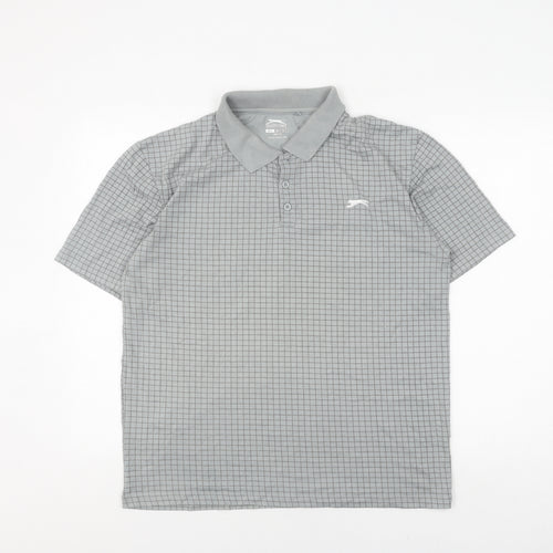 Slazenger Men's Grey Check Polo Shirt L