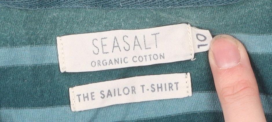Seasalt Women's Green Striped T-Shirt, Size 10