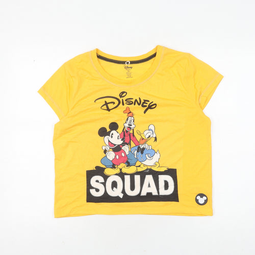 Disney Women's Yellow Cartoon Crew Neck T-Shirt M