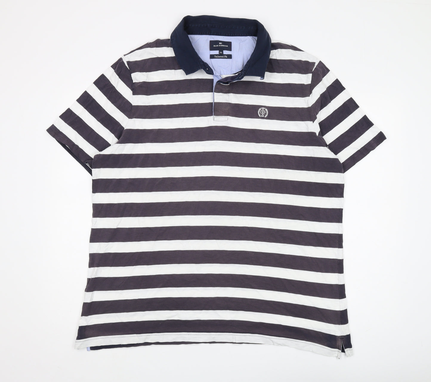 Marks & Spencer Men's Blue 2XL Striped Polo Shirt