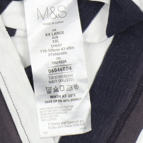 Marks & Spencer Men's Blue 2XL Striped Polo Shirt