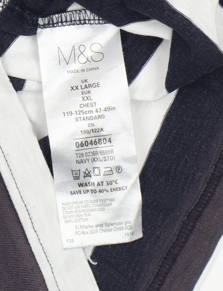 Marks & Spencer Men's Blue 2XL Striped Polo Shirt