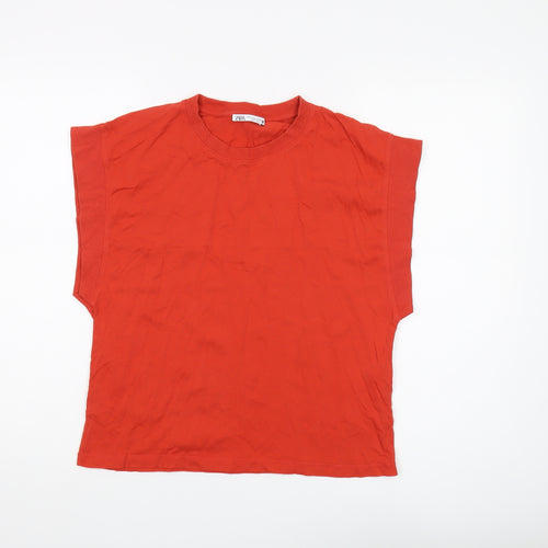Zara Women's Red Sleeveless Crew Neck T-Shirt