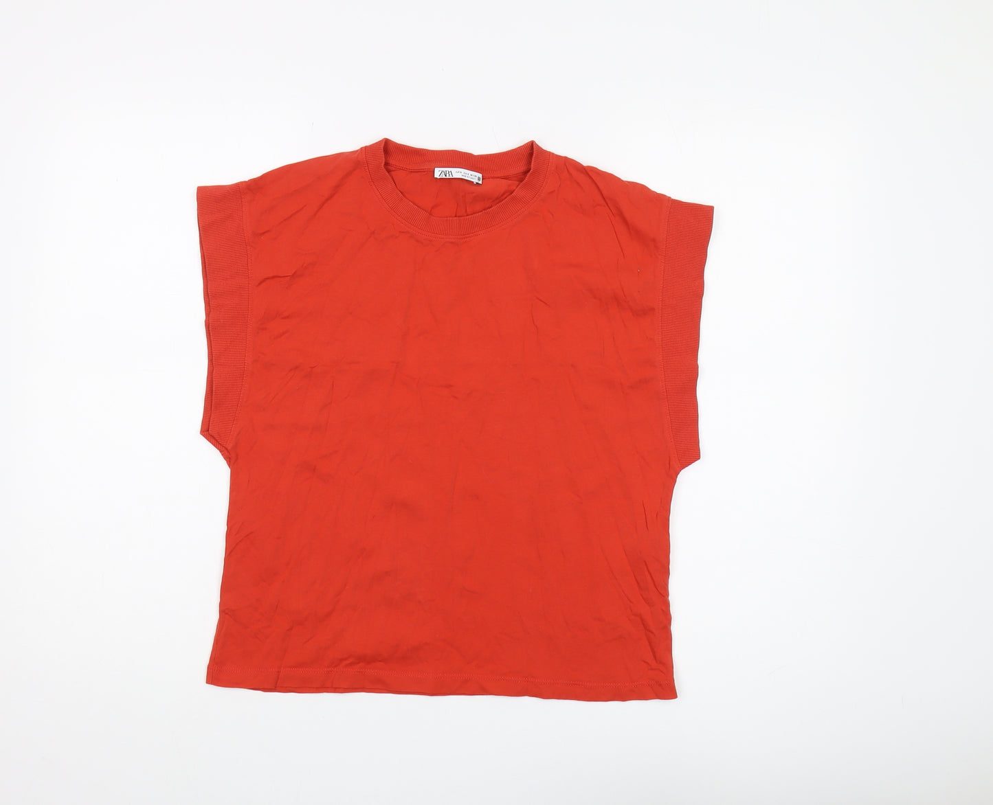 Zara Women's Red Sleeveless Crew Neck T-Shirt