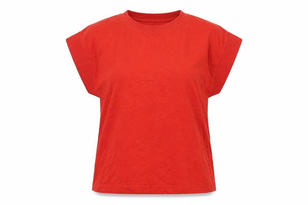 Front view of Zara Women's Red Sleeveless Crew Neck T-Shirt