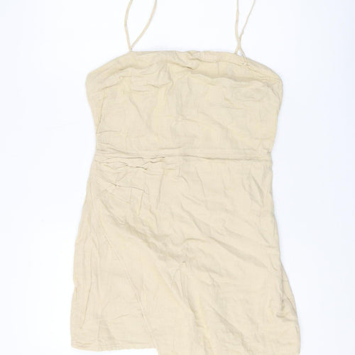 Zara Women's Beige Slip Dress, Size 10, Summery Linen Blend
