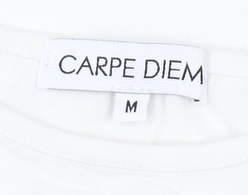 Carpe Diem Women's White Graphic T-Shirt, M, Casual Art Style