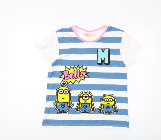 Front view of Despicable Me Teens Striped T-Shirt, size L, Cartoon Themed