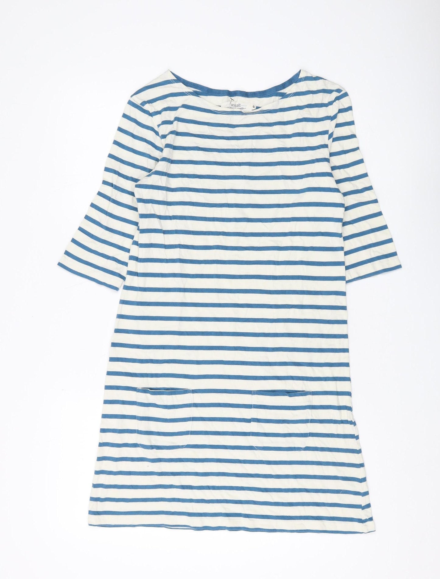 Seasalt Women's Blue Stripe Cotton Shift Dress Size 8