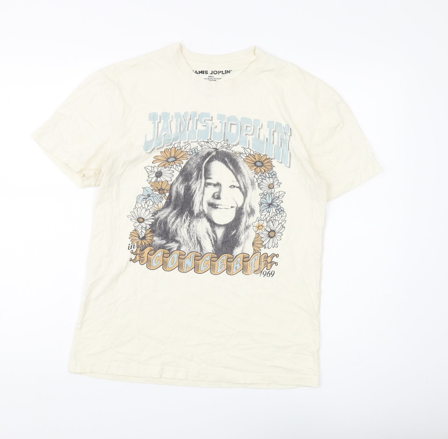 Janis Joplin Beige Unisex T-Shirt in Small - Music Theme