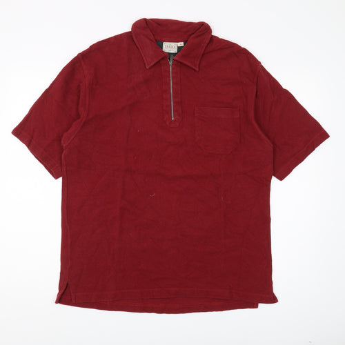 The Trader Co. Men's Red Polo Medium 1/4 Zip Cotton