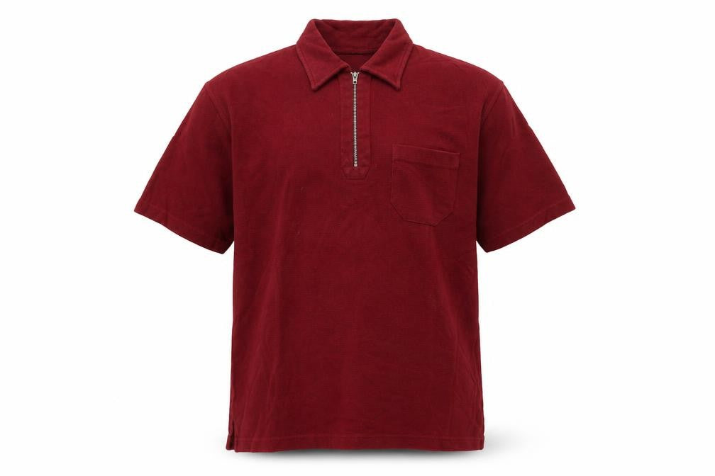 Front view of The Trader Co. Men's Red Polo Medium 1/4 Zip Cotton