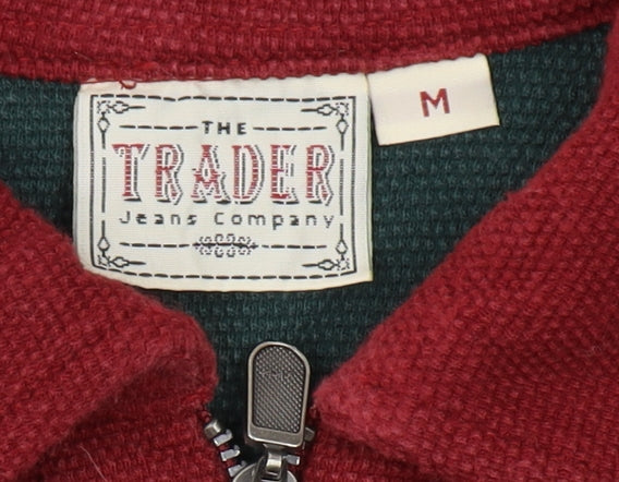 The Trader Co. Men's Red Polo Medium 1/4 Zip Cotton