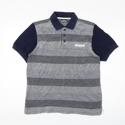 McKenzie Men's Grey Striped Polo, Size M, Cotton