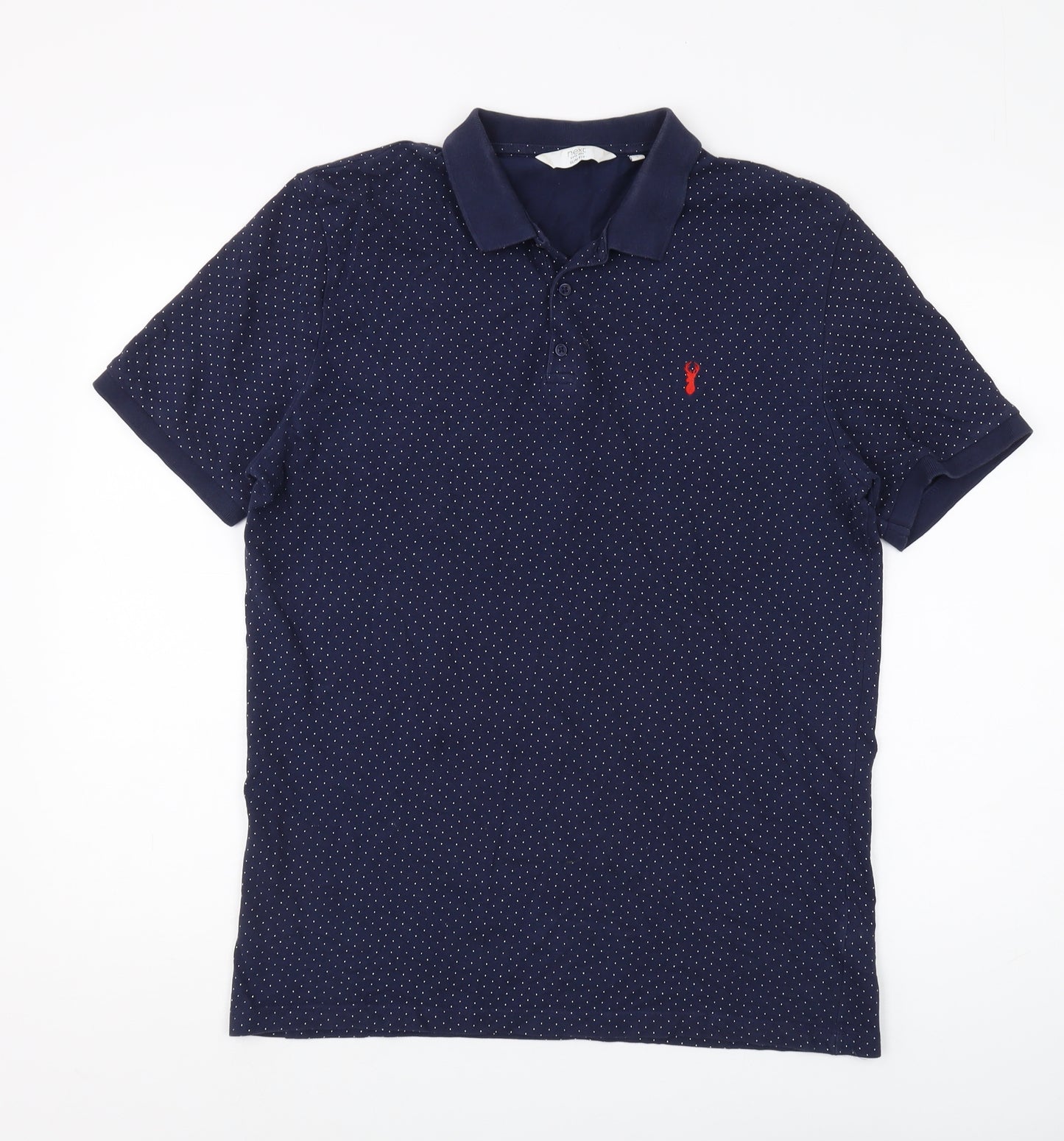 Next Men’s Blue Polka Dot Polo, Size L, Casual Cotton