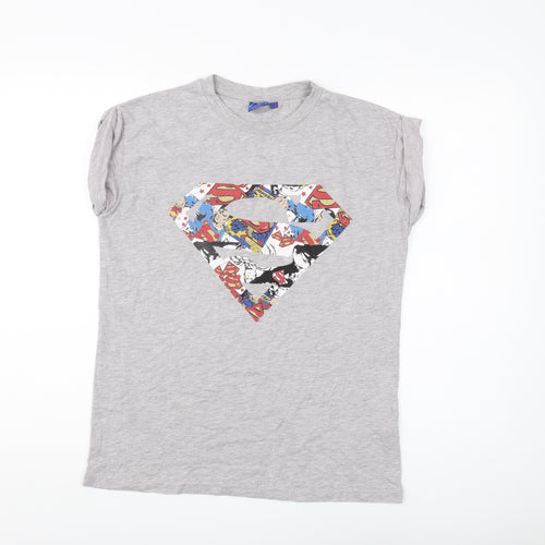 Superman Women's Grey T-Shirt, Size 10, Crew Neck Relaxed