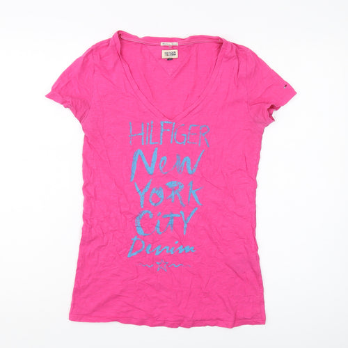 Hilfiger Denim Women's Pink V-Neck T-Shirt - Size M