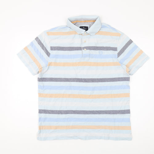 Men's Multicoloured Striped Polo Shirt - L