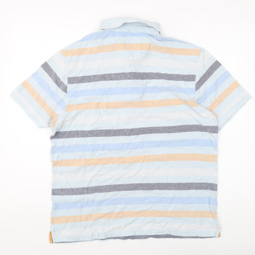 Men's Multicoloured Striped Polo Shirt - L