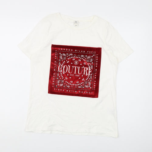 River Island Women's White T-Shirt Sz S Couture Design