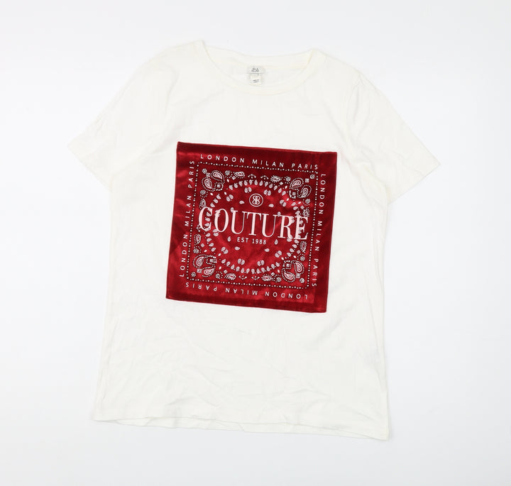 River Island Women's White T-Shirt Sz S Couture Design
