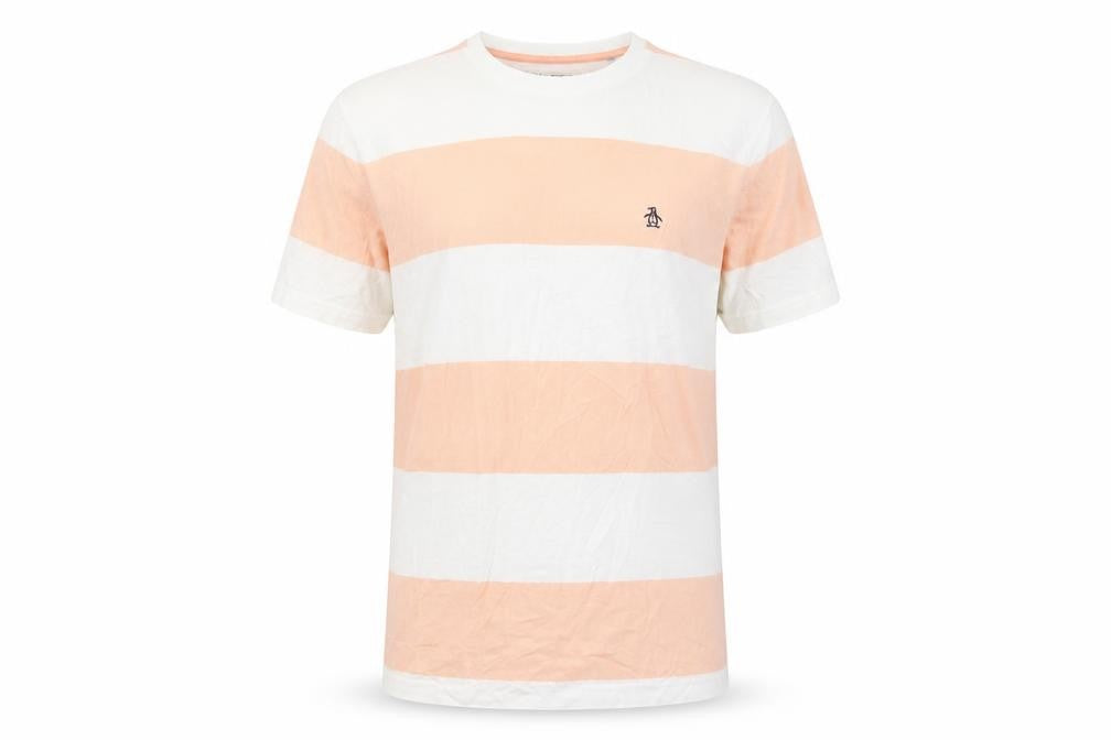 Front view of Original Penguin Men’s Multicoloured Striped Cotton T-Shirt L