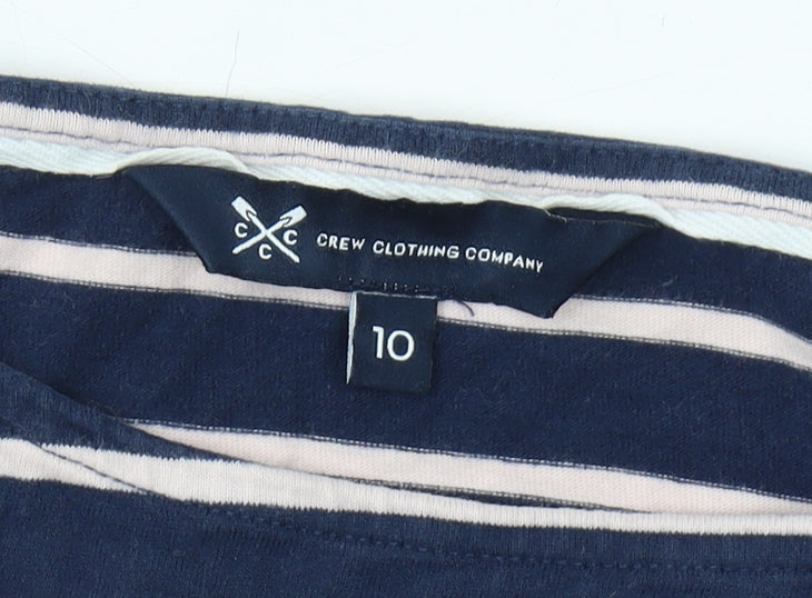 Crew Clothing Women's Blue Striped T-Shirt, Size 10