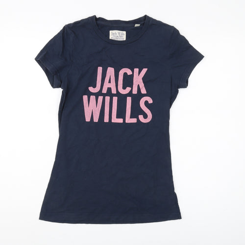 Jack Wills Women's Blue Cotton Crew Neck T-Shirt, Size 10