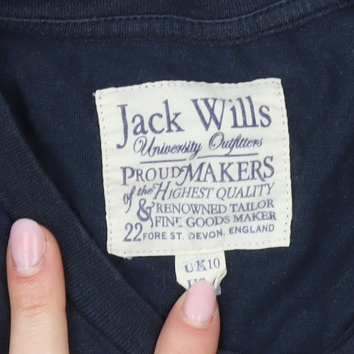 Jack Wills Women's Blue Cotton Crew Neck T-Shirt, Size 10