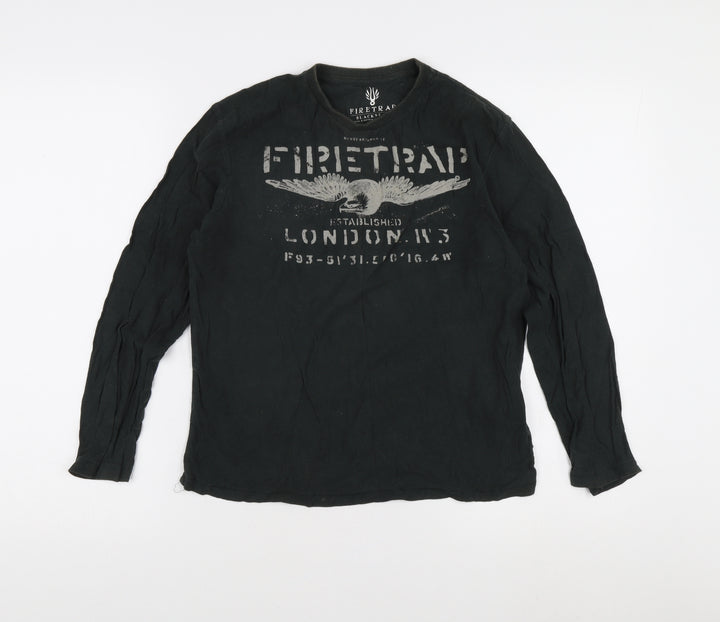 Firetrap Boys Black Long Sleeve Logo T-Shirt 13 Years