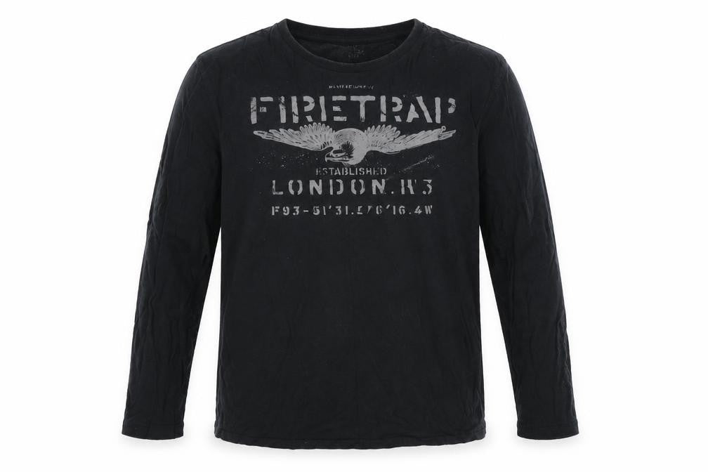 Firetrap Boys Black Long Sleeve Logo T-Shirt 13 Years