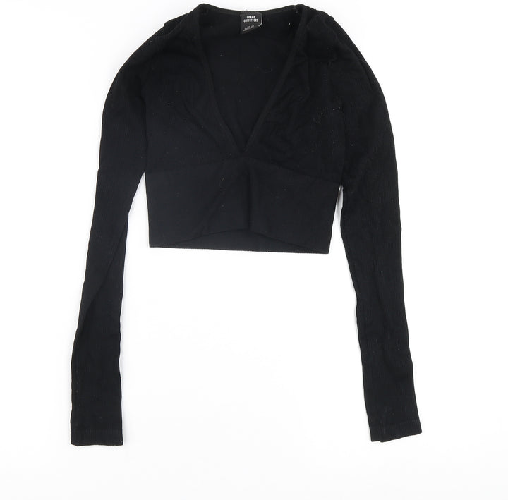 Urban Outfitters Women’s Black Cropped V-Neck Blouse XS
