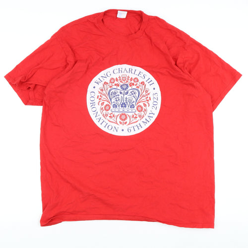 King Charles III Coronation Red Men's T-Shirt Size XL