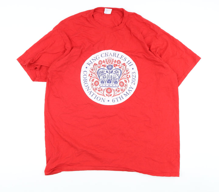 King Charles III Coronation Red Men's T-Shirt Size XL