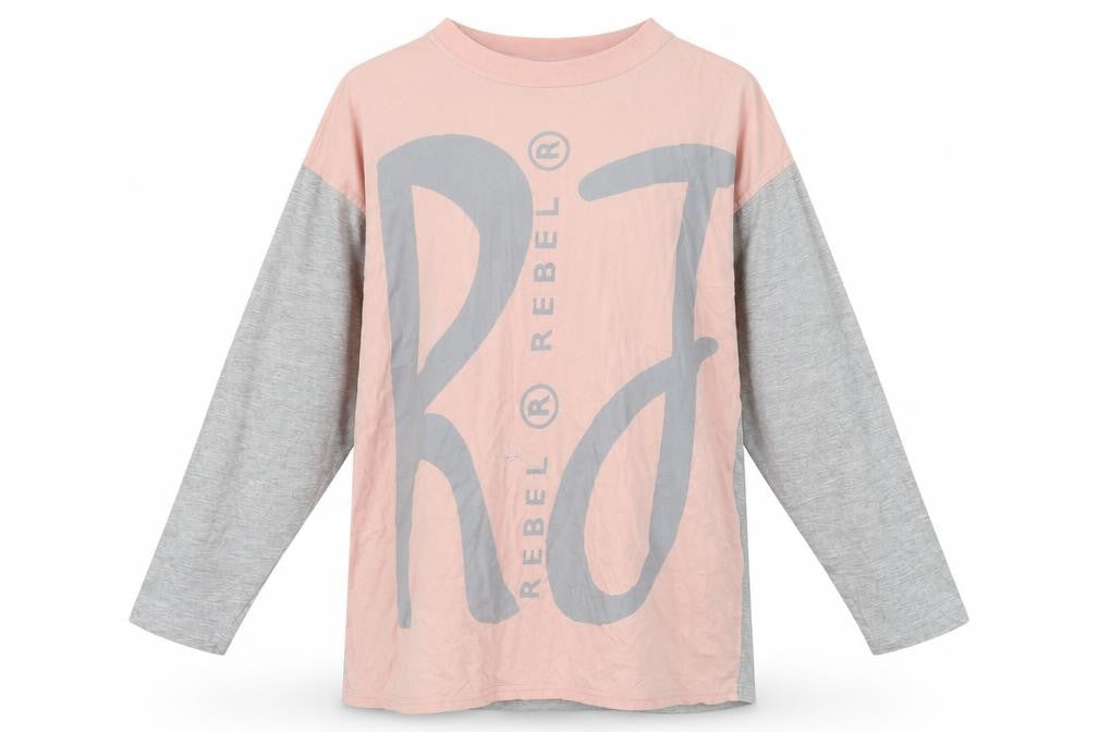 Front view of Rebel Long Sleeve Pink Grey Women's T-Shirt