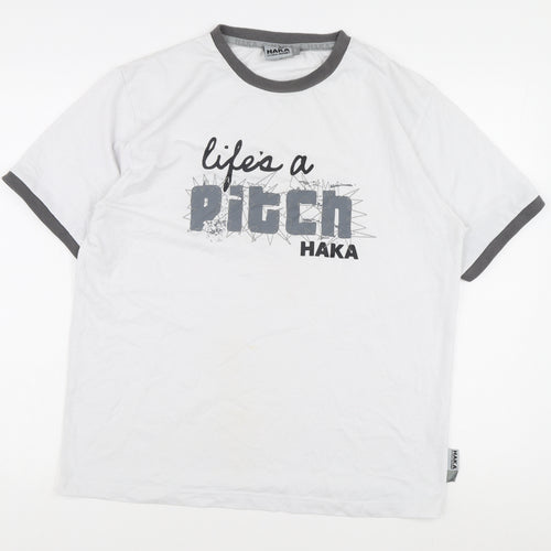 Haka Men's White Graphic Print T-Shirt, Size M