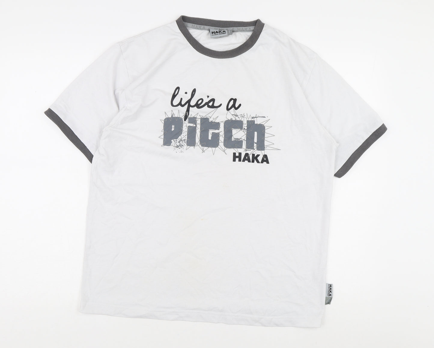 Haka Men's White Graphic Print T-Shirt, Size M