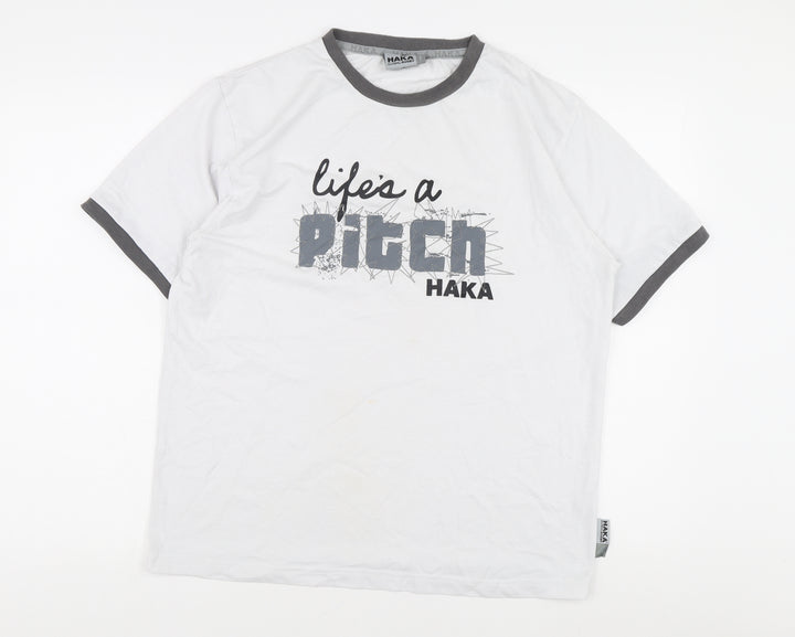 Haka Men's White Graphic Print T-Shirt, Size M