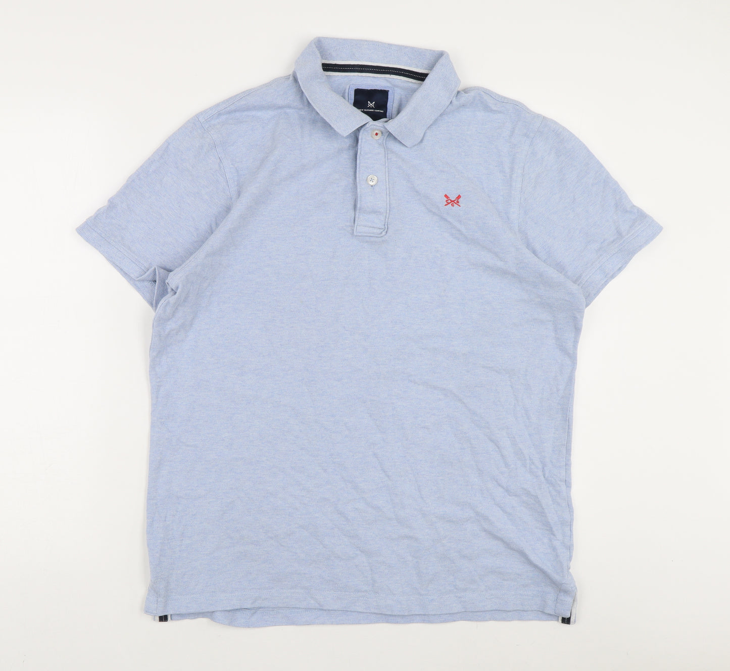 Crew Clothing Men's Large Blue Polo, Short Sleeve, Logo Accent
